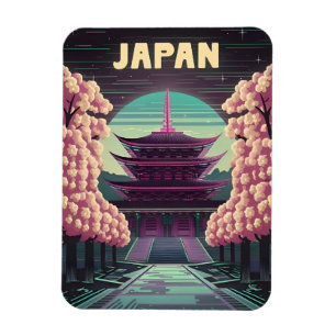 LoFi Vaporwave Retro 80s Japanskt Temple Sakura Magnet