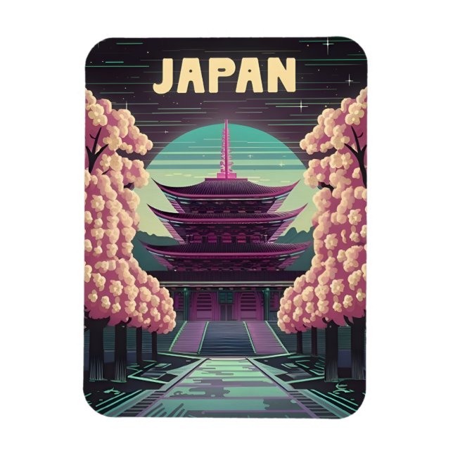 LoFi Vaporwave Retro 80s Japanskt Temple Sakura Magnet (Vertikal)