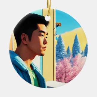 Lofi Winter Helgdag Hunk 03 Julgransprydnad Keramik