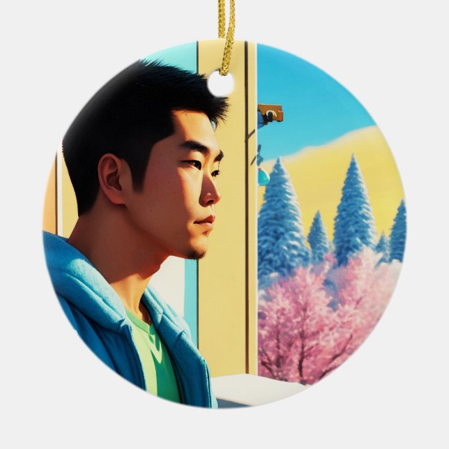 Lofi Winter Helgdag Hunk 03 Julgransprydnad Keramik (Framsidan)