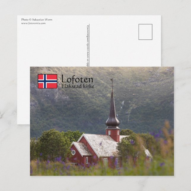 Lofoten Flakstad Church Vykort (Fram/baksida)
