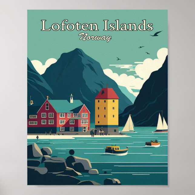 Lofoten Islands minimalistiska Vintage Art Poster (Framsidan)