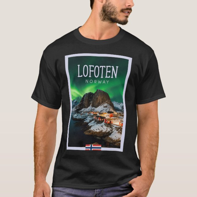 Lofoten Islands Norge - Nattens Aurora T Shirt (Framsida)