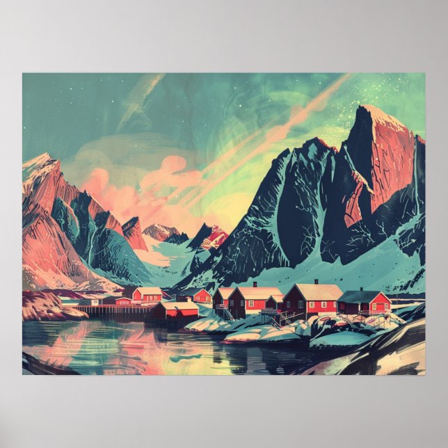 Lofoten Islands, Norge Retro Poster (Framsidan)