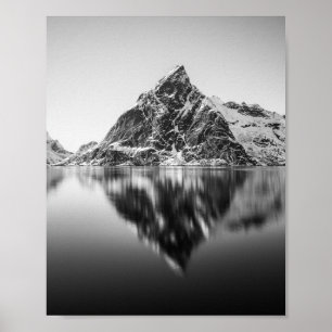 Lofoten Mountain Black and White Photo Poster