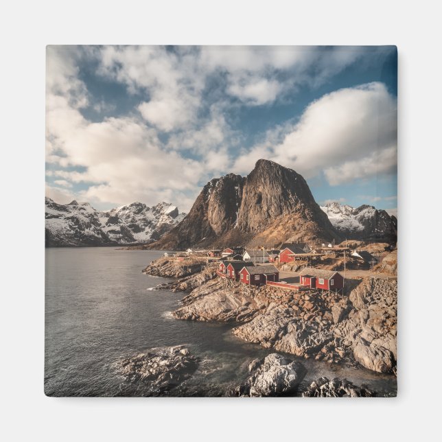 Lofoten Norge Fishing Village Magnet (Framsidan)