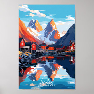 Lofoten Norge vintage resor illustration Poster