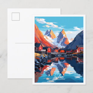 Lofoten Norge vintage resor illustration Vykort