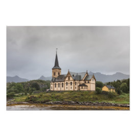 Lofoten Vågan Church Travel Photo Fototryck