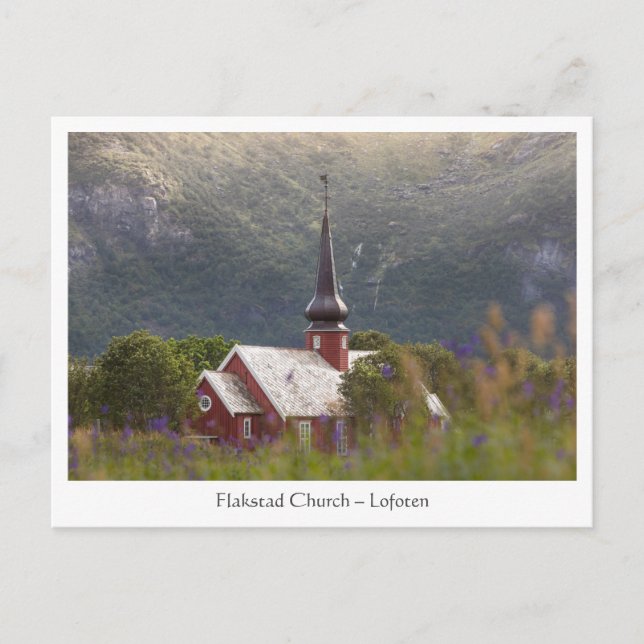 Lofotenöarna Flakstad kyrka Vykort (Framsida)