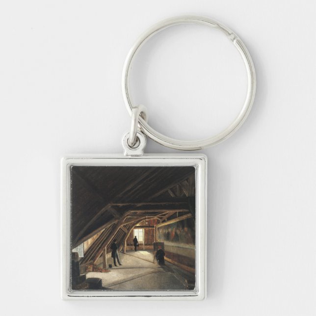 Loftet av ett museum fyrkantig silverfärgad nyckelring (Framsidan)
