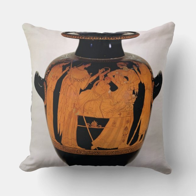 Loftröd-figur stamnos som visar den begynna Heraen Kudde (Framsida)