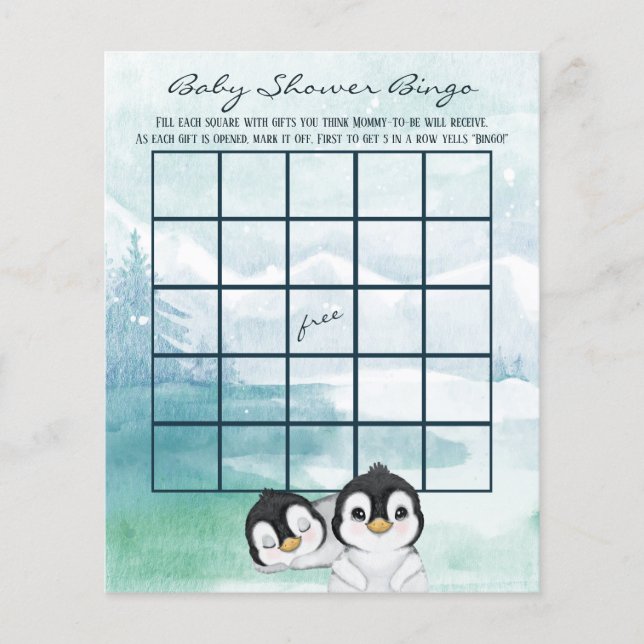 Loful Baby Penguins Baby Shower Bingo Flyer (Framsidan)
