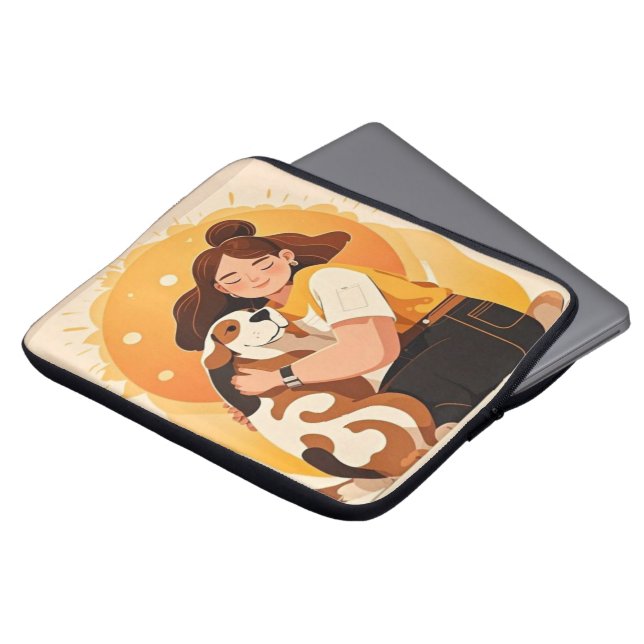 Loful Girl and hund hug Laptop Fodral (Framsida topp)