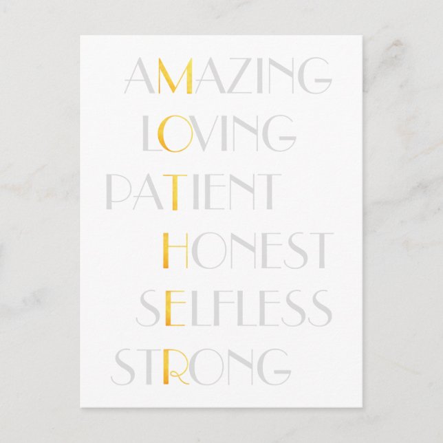 Loful Mammor Guld Acrostic Dikt Typography Gift Vykort (Framsida)