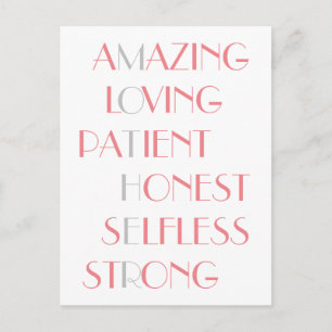 Loful Mammor Rosa Acrostic Dikt Typography Gift Vykort