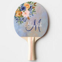 Loful Rosa Soft Pastel Flowers Monogram Namn Pingisracket