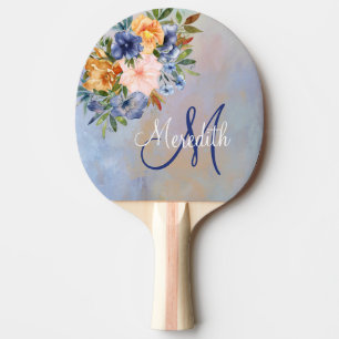 Loful Rosa Soft Pastel Flowers Monogram Namn Pingisracket