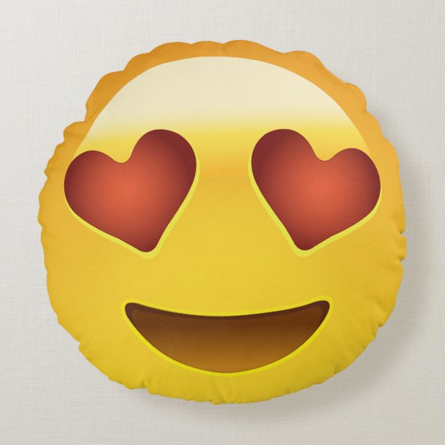 log Ansikte med Hjärtformade Öga Emoji Rund Kudde (Framsidan)