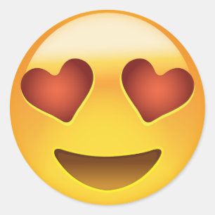 log Ansikte med Hjärtformade Öga Emoji Runt Klistermärke