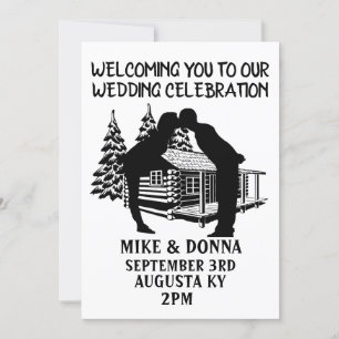 LOG CABIN BRÖLLOP KISSING COUPLE INVITATIONS INBJUDNINGAR