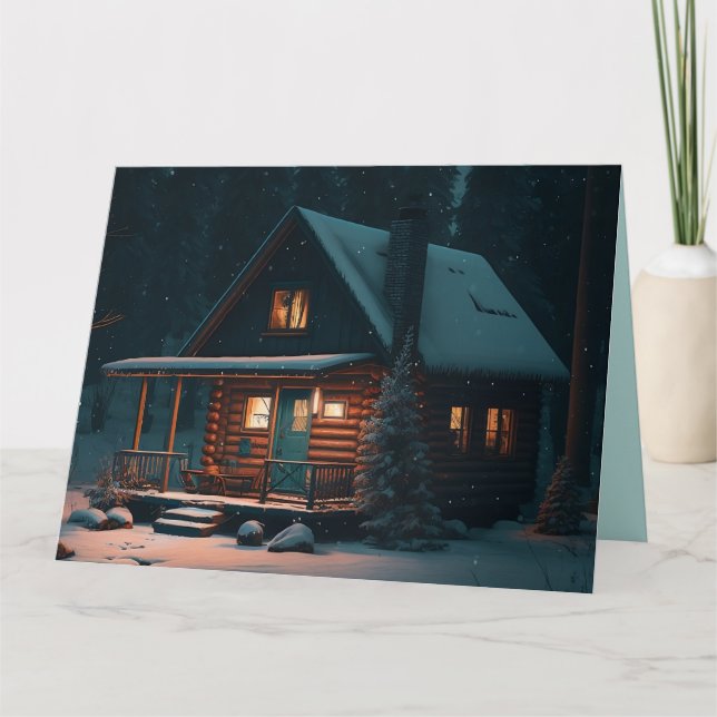 LOG CABIN CHRISTMAS GREETING CARD KORT (Framsida)
