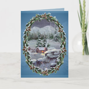 LOG CABIN & FIR BOUGHS by SHARON SHARPE Helgkort