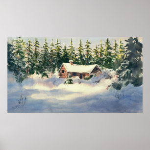 LOG CABIN I SNÖ by SHARON SHARPE Poster