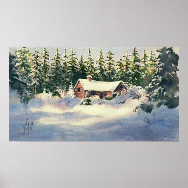 LOG CABIN I SNÖ by SHARON SHARPE Poster (Framsidan)