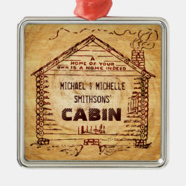 Log Cabin Personlig Faux Wood Julgransprydnad Metall