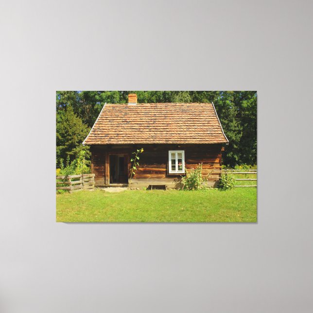LOG CABIN SERENE LANDSCAPE PHOTO STRETCHED CANVAS (Framsida)