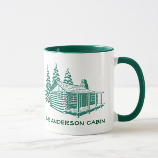 Log Cabin Sjö House Skogen Anpassningsbar Text Mug Mugg