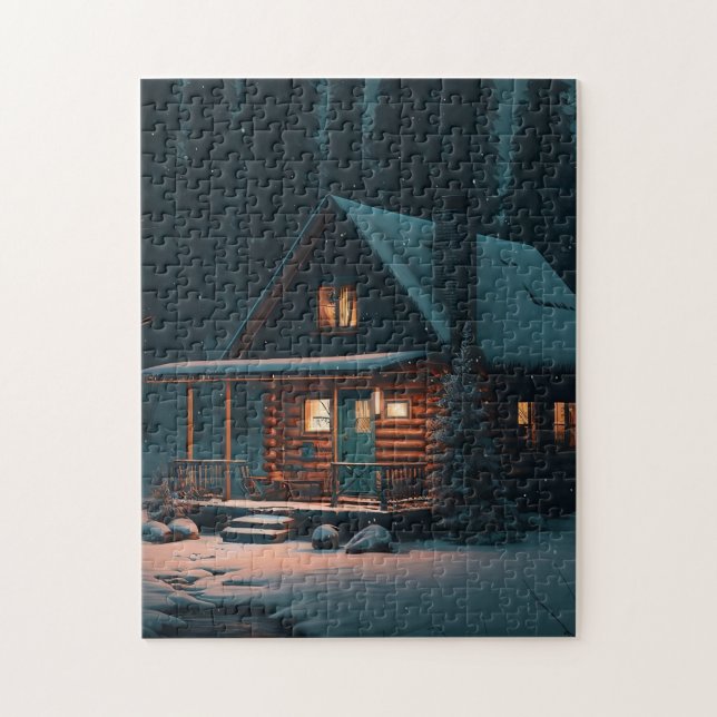 LOG CABIN SNÖ WINTER JIGSAW PUZZZLE PUSSEL (Vertikal)