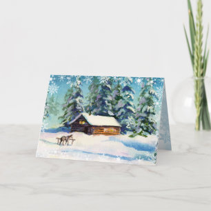 LOG CABIN & SNÖFLINGOR by SHARON SHARPE Helgkort