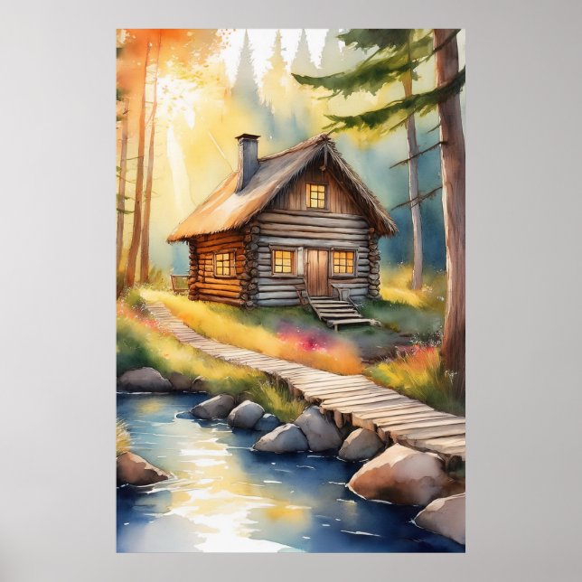 Log Cabin vid flod 3 Poster (Framsidan)