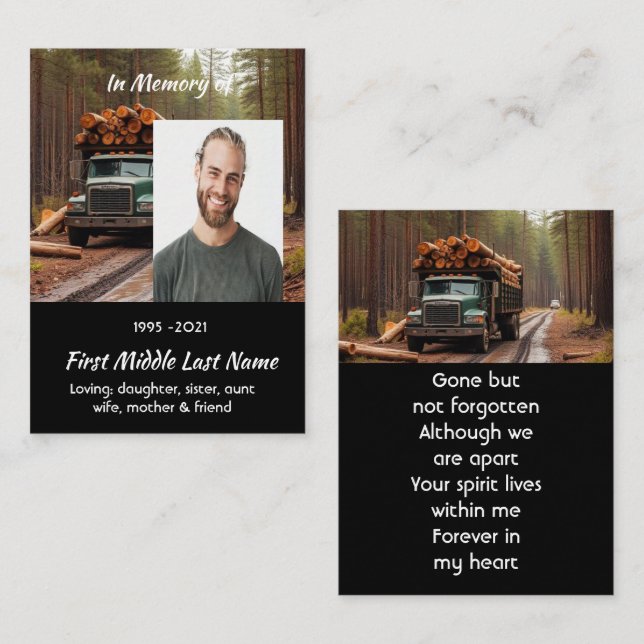 Log Haul Driver Memorial Keepsake  Visitkort (Fram/baksida)