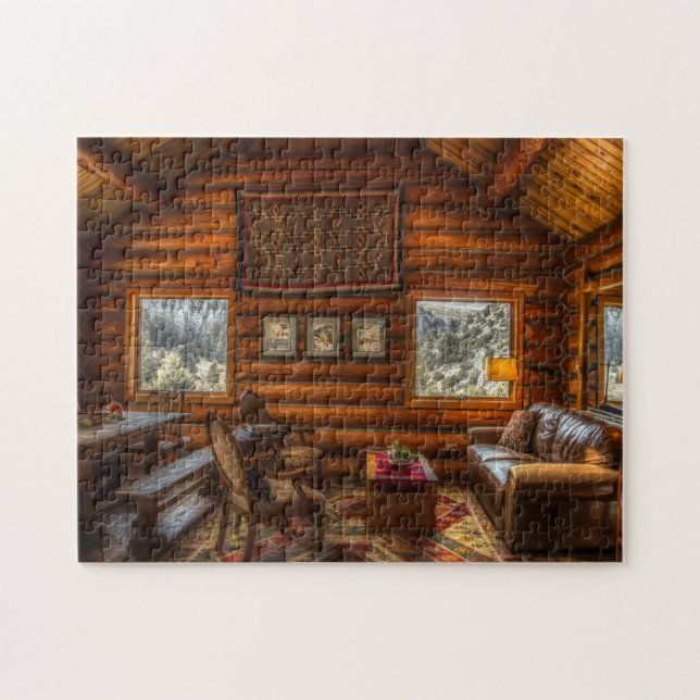 LOG HOUSE LIVING ROOM JIGSAW PUZZLE PUSSEL (Horisontell)