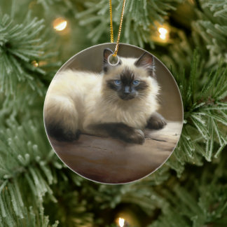 Log Lounger Siamese Kitten Julgransprydnad Keramik