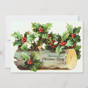 Log- och hallon - vintage christmas party inv inbjudningar