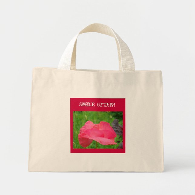 Log ofta! Handleder påsar Rosa Vallmo Blomma Mini Tygkasse (Framsidan)
