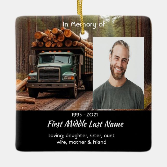 Log Truck Driver Memorial Keepsake  Julgransprydnad Keramik (Framsida)