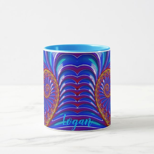 LOGAN ~ GLOSSY 3D Zany Blue Gult Fractal ~ Mugg (Center)