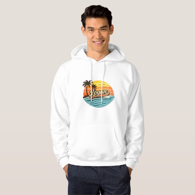 Logan Retro Sunset Namn Design Hoodie (Hel framsida)