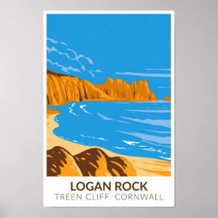 Logan Sten på Träet Cliff in Cornwall Vintage Poster