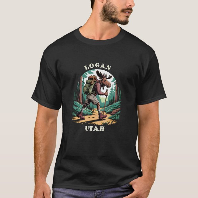Logan Utah UT Berg Vandringstig Älg T Shirt (Framsida)