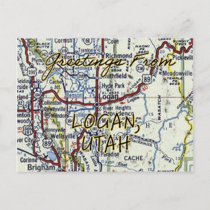 Logan Utah Vintage Karta Vykort