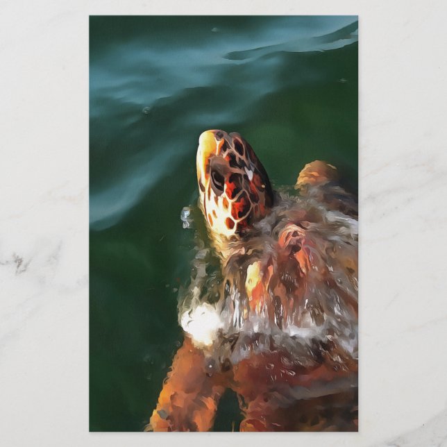 Logarhead Sea Turtle Artistic Porträtt Brevpapper (Framsida)