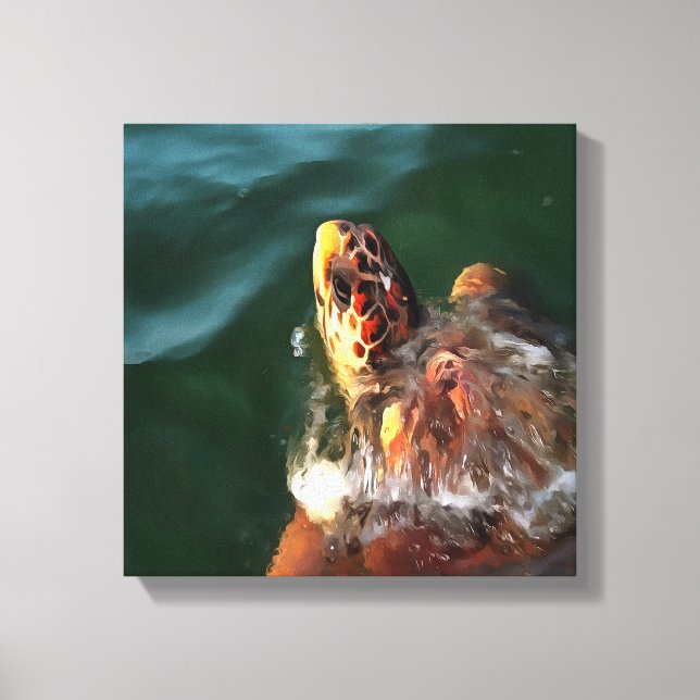 Logarhead Sea Turtle Artistic Porträtt Canvastryck (Framsida)
