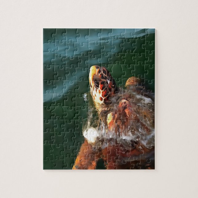Logarhead Sea Turtle Artistic Porträtt Pussel (Vertikal)