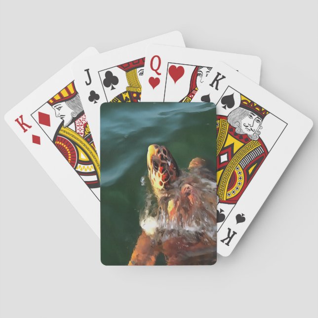 Logarhead Sea Turtle Artistic Porträtt Spel Kort (Baksidan)